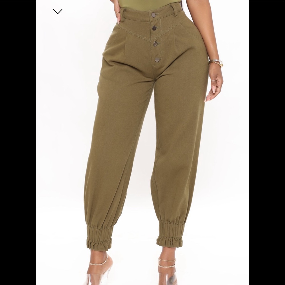 Berlin Slouchy Denim Joggers-Olive - Picture 3 of 4